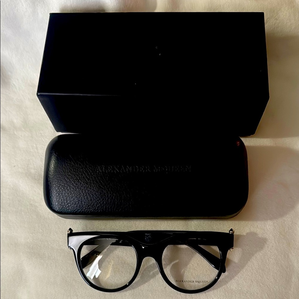 Alexander McQueen Glossy Black Glasses with Case